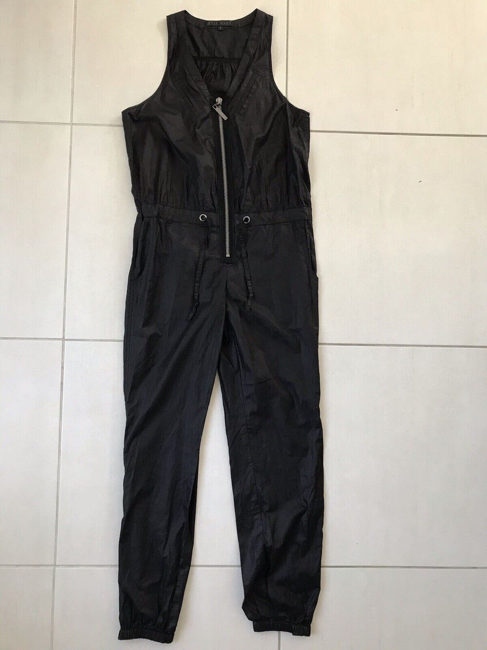 Erik Hart Zip Front Elastic Waist Belted Tank Jumpsuit